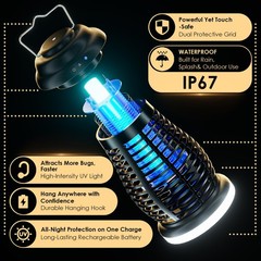 Cordless Bug Zapper Outdoor, 4200V Electric Mosquito Zapper, Fly Trap, Black