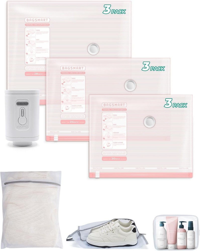Vacuum Bags for Travel with Rechargeable Air Pump, Portable Space Saver Bags for