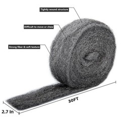 30Ft10oz Steel Wool Roll, Coarse Wire Fabric for Pest Control, Hardware Gap
