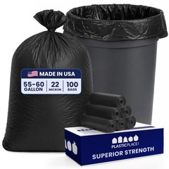 Plasticplace 55-60 Gallon Trash Bags Heavy Duty Black Garbage Bags 100 Count