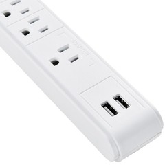 12″ 5+1 Outlet Strip Surge Protector w/USB Ports 900 Joules 6-ft Cord White