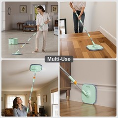 HoMettler Mop and Bucket Set | Spin with 4 Pads, Green