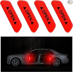 4PCS Red Reflective Warning Stickers for Car Door Open Safety, 3.6x Color: Red