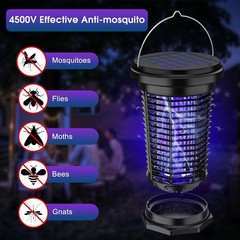 2 In 1 Solar Bug Zapper Rechargeable Outdoor Mosquito Zapper 4500V Waterproof US