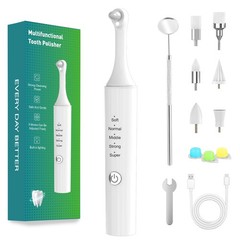 Tooth Polisher, Rechargeable Teeth Whitening Kit with 5 Speed Modes, White