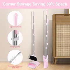 Broom and Dustpan Set, with Combo Set for Home 54-in Long Pink