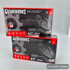 2- Gloveworks by AMMEX Black Nitrile Gloves Large 5 mil Powder & Latex Free 100