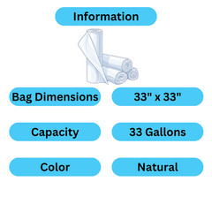 Trash Can Liner Bags 33 Gal 250 Pieces 33″ x 40″ HDPE Natural 0.43 Mil
