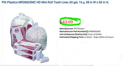 55-60 Gallon 16 Micron 38″ x 60″ High Density Can Liner / Trash Bag – 200 / Case
