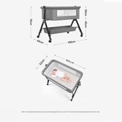 Baby Bassinet Bedside Sleeper, Adjustable Height, Grey Alloy Steel, Rectangular