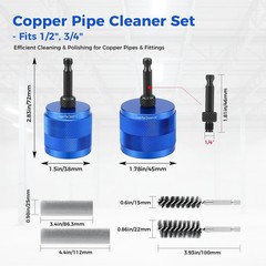 Asherxin 1/2″ & 3/4″ Copper Pipe Cleaner Set for Drill with & 3/4″, Blue