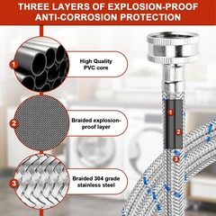 【UPGRADE】4FT Washing Machine Hoses with 90 4FT-Stainless Steel, Blue,Red