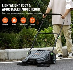 VEVOR Walk-Behind Manual Floor Sweeper 25.6 in Multi-Purpose Portable Adjustable