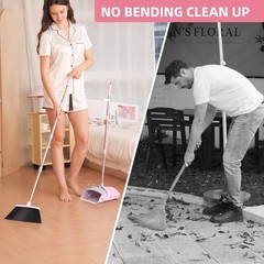 Broom and Dustpan Set, with Combo Set for Home 54-in Long Pink