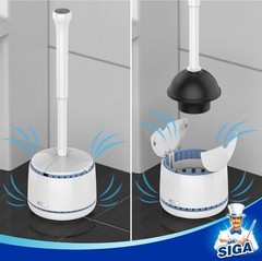 MR.SIGA Premium Toilet Plunger with Holder | Hygienic Auto-Open Lid | White