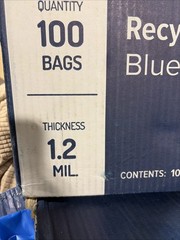 Plasticplace 55-60 Gallon Recycling Bags – Blue, Case of 100 Garbage Bags 1.2mil