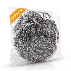 ovwo 12Pack Upgraded Steel Wool Scrubbers – 12 Count (Pack of 1), Silver