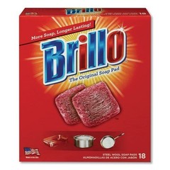 Brillo Steel Wool Soap Pads, 2.5 x 3, Gray/Pink, 18 Pads/Box, 12 Boxes/Carton