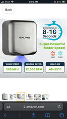Alpine Hemlock Hand Dryer in Brushed Stainless 40010SSB Corded 110V 1800 Watts