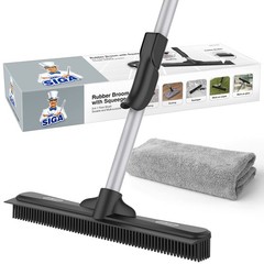 MR.SIGA Pet Hair Removal Rubber Broom with Built in 12.6*2.1*62 in, Black