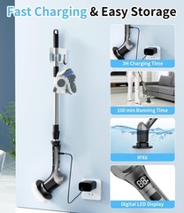 Gray Electric Spin Scrubber with 3 Speed Adjustable Extension Handle