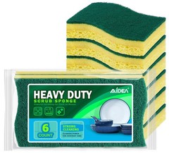 AIDEA Heavy-Duty Scrub Sponges, 6Count, Sponges for Non-Coated Light-green