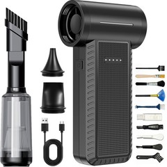Electric Air Duster & Vacuum Cleaner, 130000 High-RPM Brushless Motor, Black