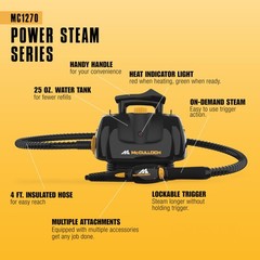 McCulloch MC1270 Portable Power Cleaner with Floor Mop, Variable Steaming, 16-Pi