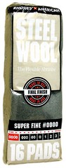 Case Rhodes American Steel Wool Grade 0000 – Super Fine ~ (6 bags of 16 pads)