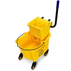 Commercial Mop Bucket Side Press Wringer on Wheels Cleaning 26 Quart Yellow