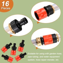 16 Pieces Garden Hose Quick Connector 3/4 Inch Plastic inch, Red, Black