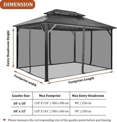 Gazebo Mosquito Netting Replacement 10x10ft, Universal Gazebo Netting for