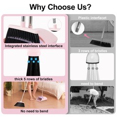 Bsklin Broom And Dustpan Set 52 Long Adjustable Handle Broom Dustpan Combo Set