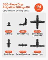 VEVOR Drip Irrigation Fittings Kit for 1/4″ tubing compatible, Black