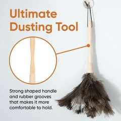 Superio Ostrich Feather Duster Fluffy Dust Remover Wooden Handle Reusable For