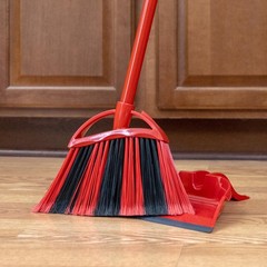 O-Cedar Sweep Broom with Step-On Dustpan | PowerCorner One Broom, Red