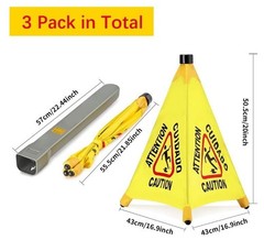 3 Pack 20″ Caution Wet Floor Slow Down Kids at Play Yellow Pop-Up Safety Signs