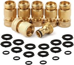 Garden Water Pipe Quick Connect, Solid Brass 3/4 Inch Thread Fitting, 6 Packs