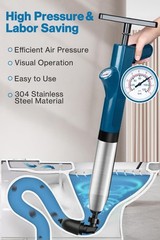 Toilet Plunger Set, High Pressure Air Drain Clog Remover, Sink Blue