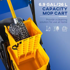 6.9-Gallon Mop Water Bucket Wringer Cart with Easy to Use Side Press Wringer, Sm