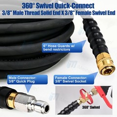50ft Pressure Washer Hose 4000 PSI Non-Marking Gray With Couplers 275F 3/8″