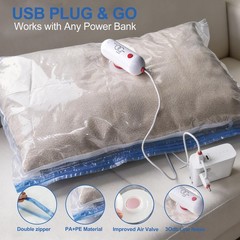VMstr 9 Pack Travel Vacuum Storage Bags 9 Combo + USB Pump, Red and White