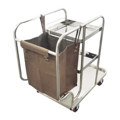 Stainless Steel 3 Shelf Janitor Cart With Cloth Bag Cleaning Vehicle 220LB