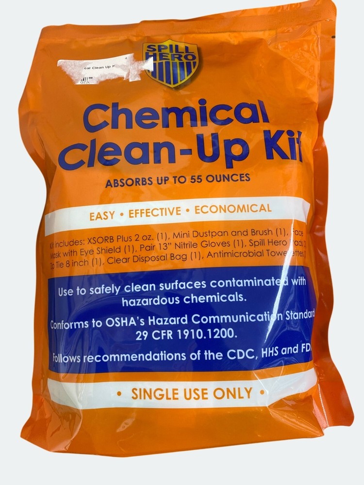 Chemical Clean-Up Kit Spill Hero Single-Use 55 Oz Capacity Includes Gloves Dustp