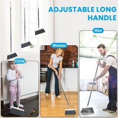 Stand Up Dustpan and Broom Set 50” Long Handle Medium Dustpan, White