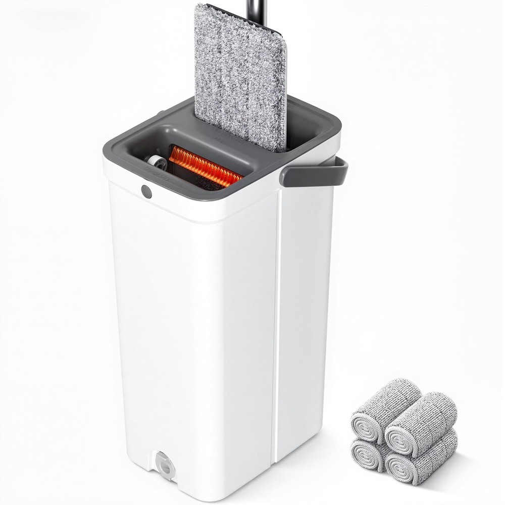 Mop and Bucket with Wringer Set, Hands-Free Flat Floor Mop and Bucket for Flo…