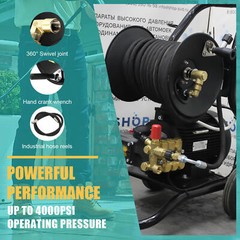 Pressure Washer Hose Reel 100ft Capacity 4000 PSI Heavy Duty Power Washer Hose
