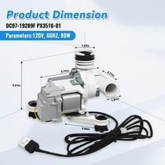 DC97-19289F, DC97-19289B, PX3516-01 Washer Drain Pump Gray / White / Black