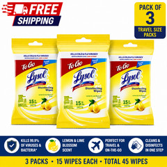 3 PACK Lysol Disinfecting Wipes To-Go Pack, Lemon & Lime Blossom Scent