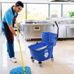 33 Quart Commercial Mop Bucket with Side Press Wringer, Blue